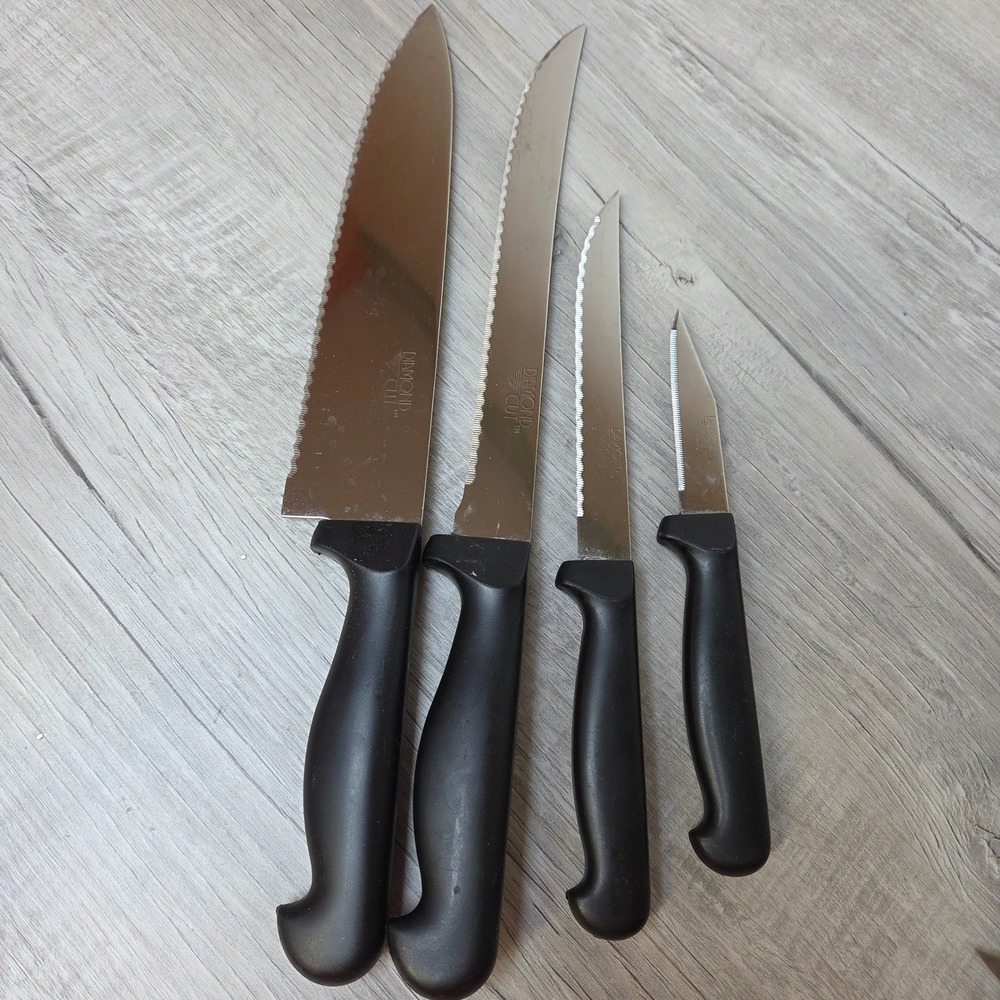 Diamond Cut 4pc Knife Set 1087-M Japan Stainless Serrated Slicer Utility Paring